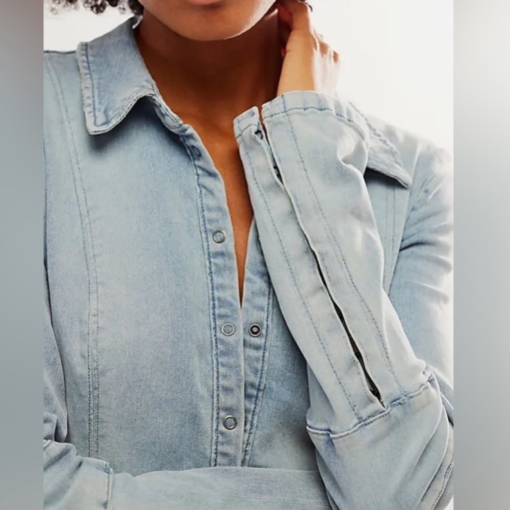 Free People Light Blue Long Sleeve Dress/Cardigan - Picture 4 of 10